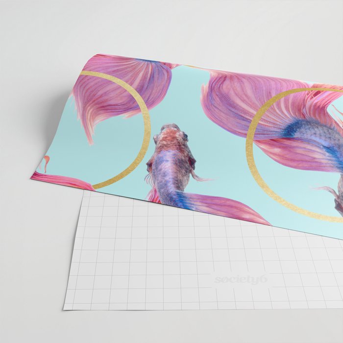 HullaHoops, Eclectic Colorful Fish Graphic Design, Animals Gold Rings Surrealism Quirky Wrapping Paper Gallery Image 2