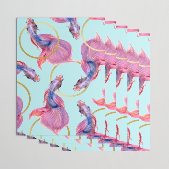 HullaHoops, Eclectic Colorful Fish Graphic Design, Animals Gold Rings Surrealism Quirky Wrapping Paper Gallery Image 3