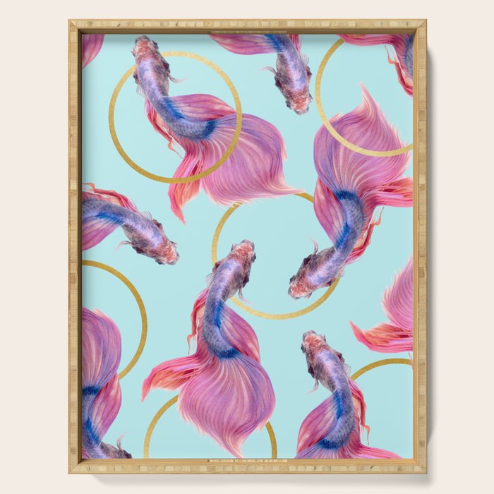 HullaHoops, Eclectic Colorful Fish Graphic Design, Animals Gold Rings Surrealism Quirky Serving Tray Gallery Image 1