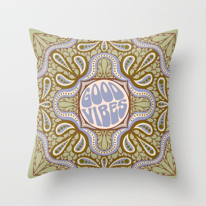 Groovy Good Vibes Typography Throw Pillow Gallery Image 1