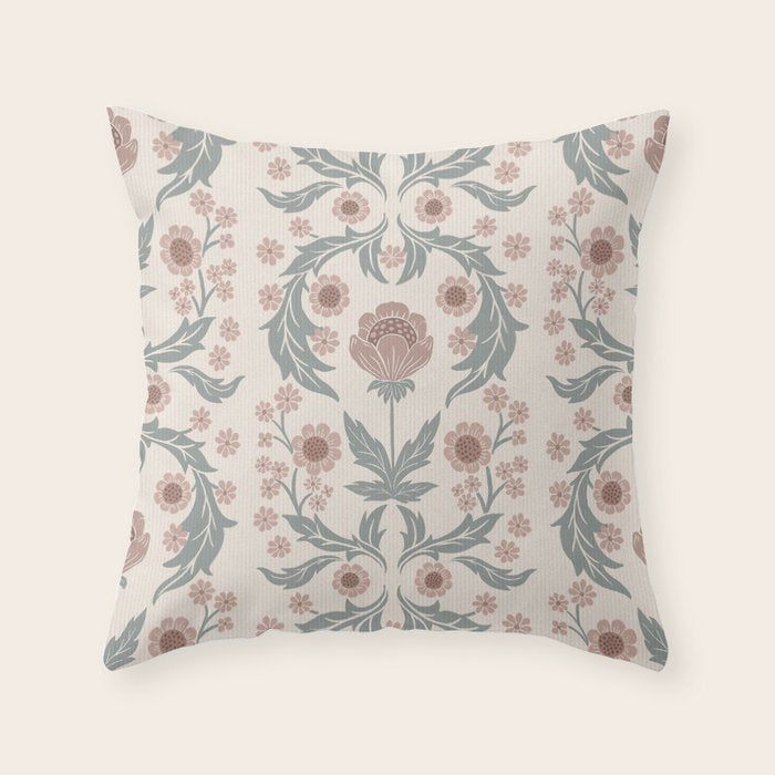 English Cottage Dusty Pink Posy Throw Pillow Gallery Image 1