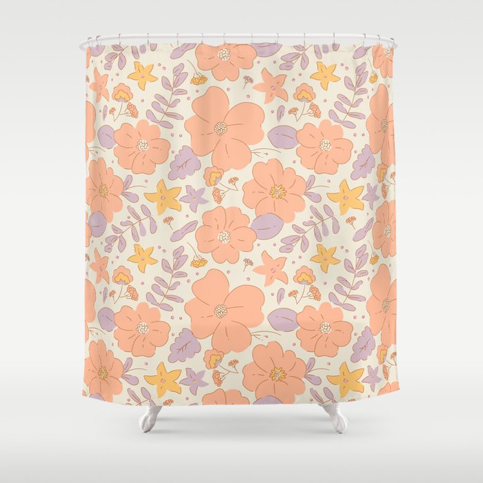 Vintage hand drawn flower art pattern Shower Curtain Gallery Image 1