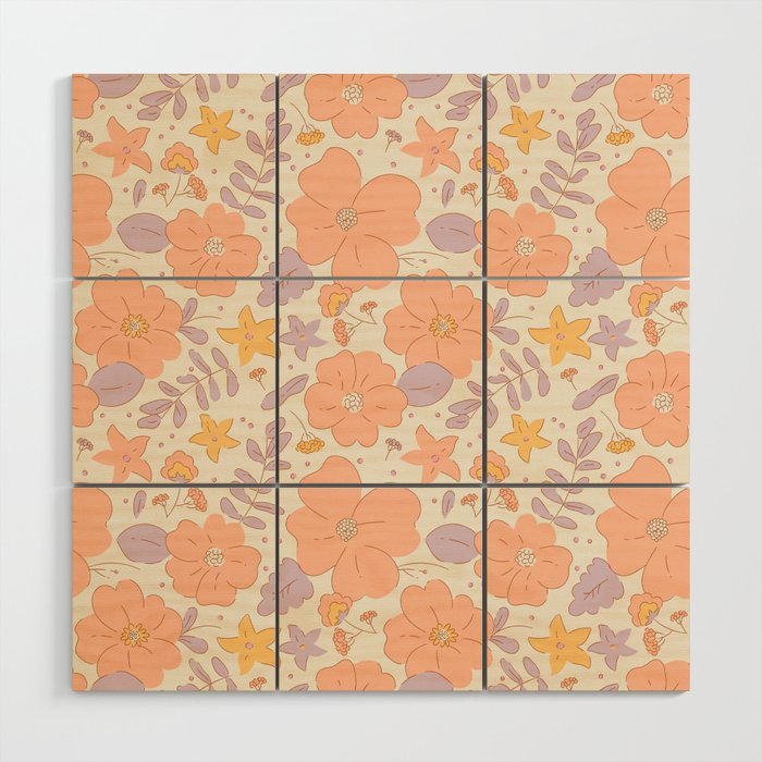 Vintage hand drawn flower art pattern Wood Wall Art Gallery Image 1
