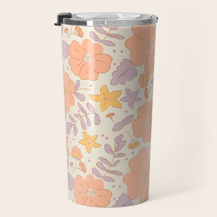 Vintage hand drawn flower art pattern Travel Mug Gallery Image 3