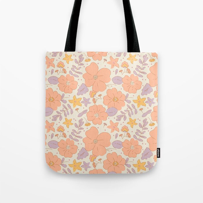 Vintage hand drawn flower art pattern Tote Bag Gallery Image 1