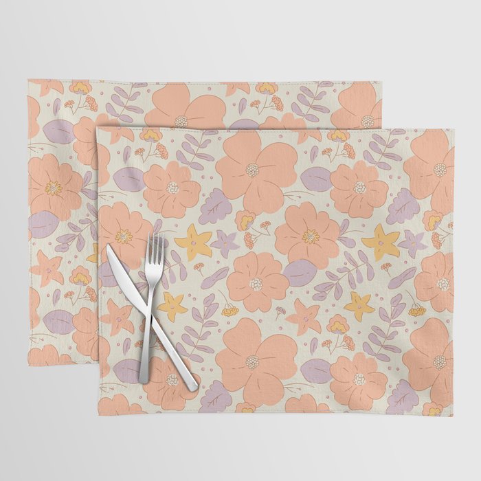 Vintage hand drawn flower art pattern Placemat Gallery Image 1
