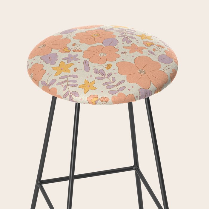 Vintage hand drawn flower art pattern Stool Gallery Image 2