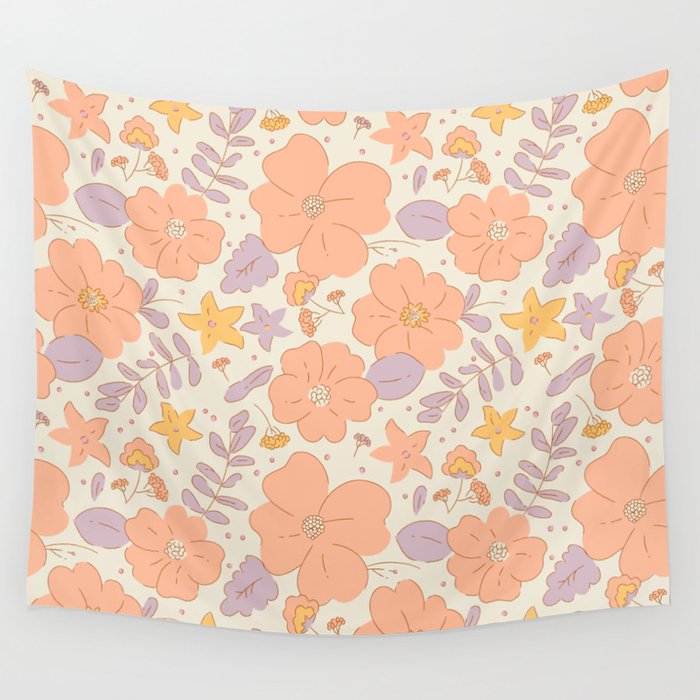 Vintage hand drawn flower art pattern Wall Tapestry Gallery Image 4