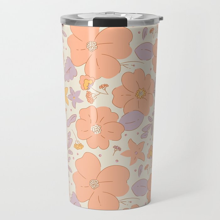 Vintage hand drawn flower art pattern Travel Mug Gallery Image 1