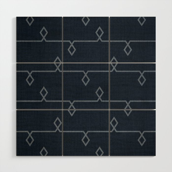 Boho Ethnic Striped Pattern on Navy Blue Wood Wall Art Gallery Image 1