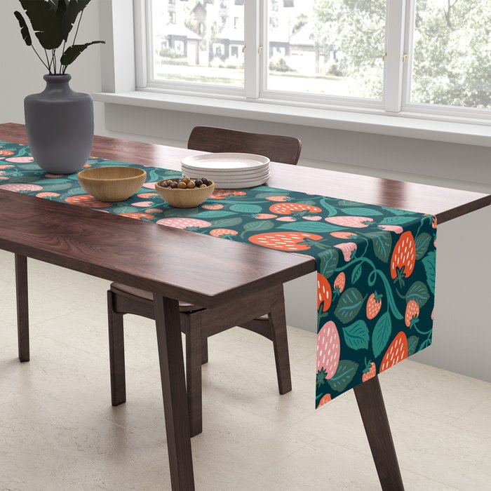 Strawberry Fields - Teal Green & Red Table Runner Gallery Image 2