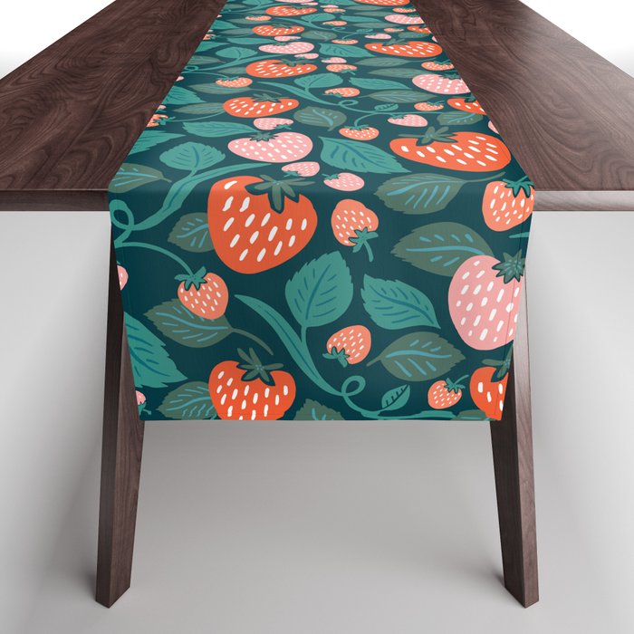 Strawberry Fields - Teal Green & Red Table Runner Gallery Image 1