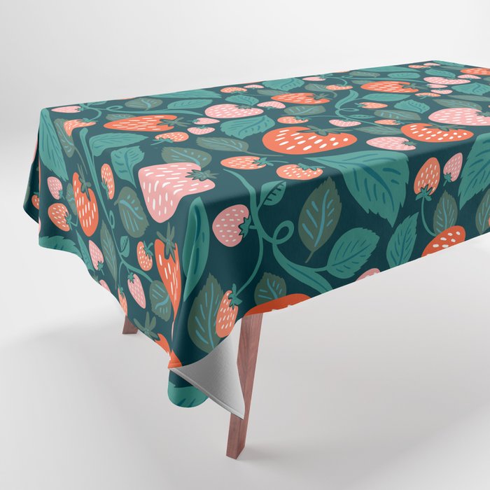 Strawberry Fields - Teal Green & Red Tablecloth Gallery Image 1