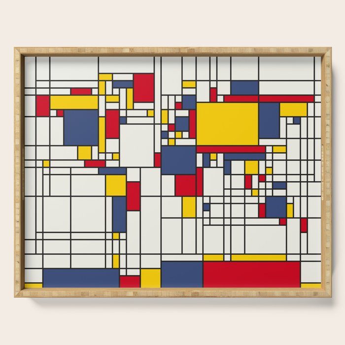 World Map Abstract Mondrian Style Serving Tray Gallery Image 1