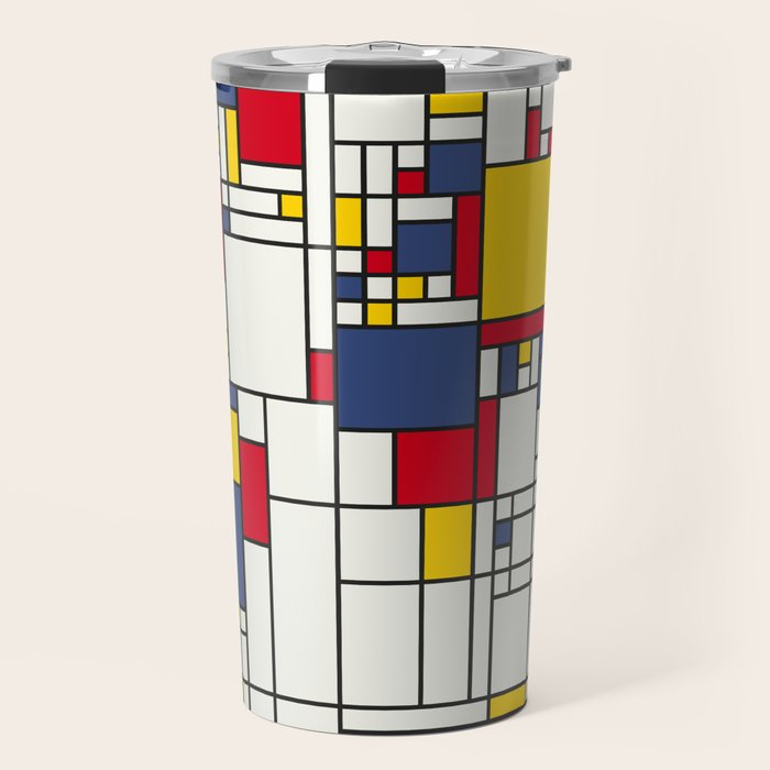 World Map Abstract Mondrian Style Travel Mug Gallery Image 1