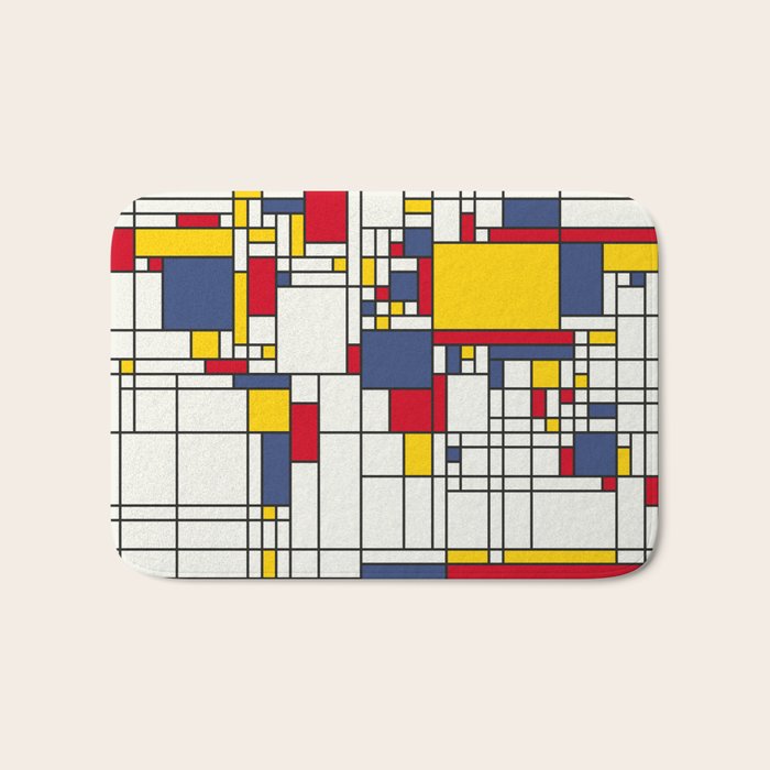 World Map Abstract Mondrian Style Bath Mat Gallery Image 1