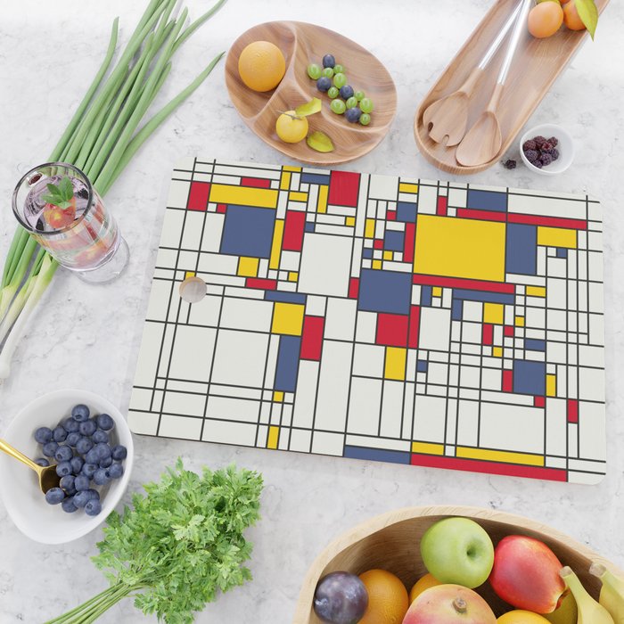 World Map Abstract Mondrian Style Cutting Board Gallery Image 2