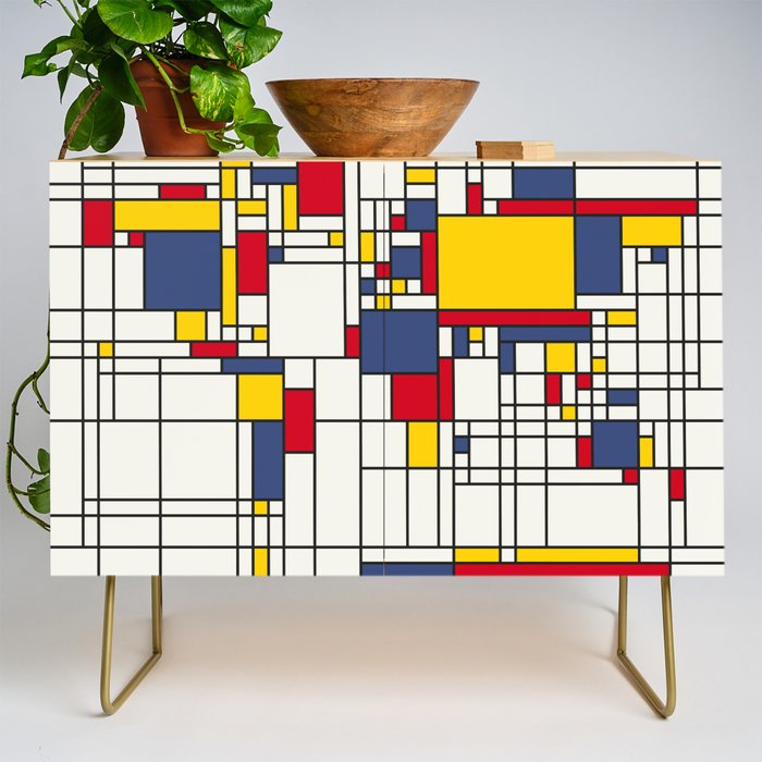 World Map Abstract Mondrian Style Credenza Gallery Image 1