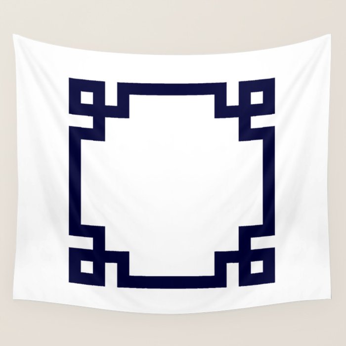 Greek Key Square Navy Blue On White Wall Tapestry Gallery Image 4