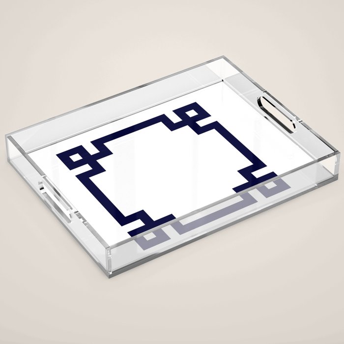 Greek Key Square Navy Blue On White Acrylic Tray Gallery Image 1