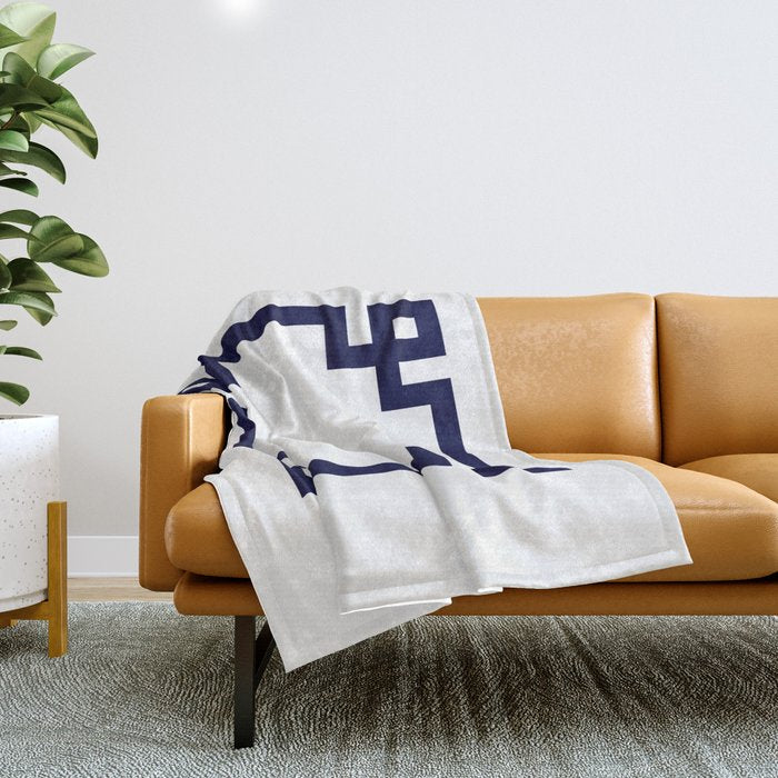 Greek Key Square Navy Blue On White Throw Blanket Gallery Image 1