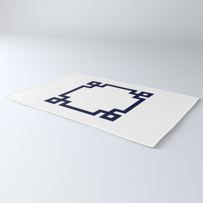 Greek Key Square Navy Blue On White Rug Gallery Image 3
