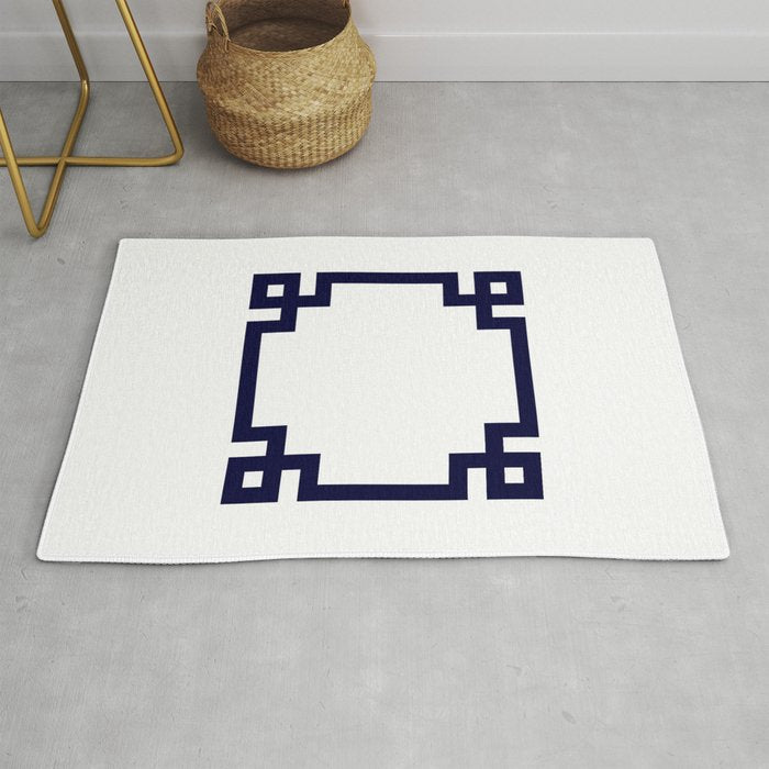 Greek Key Square Navy Blue On White Rug Gallery Image 1