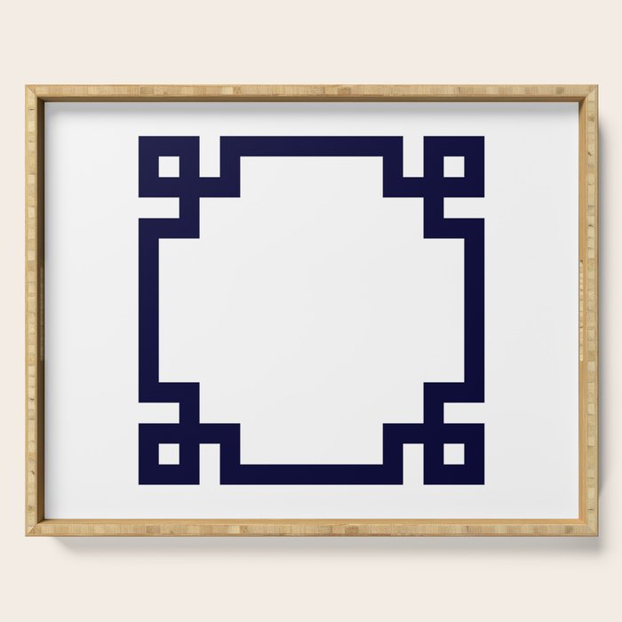 Greek Key Square Navy Blue On White Serving Tray Gallery Image 1