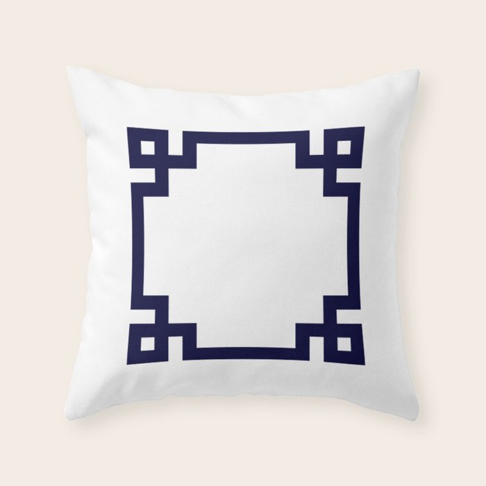 Greek Key Square Navy Blue On White Throw Pillow Gallery Image 1