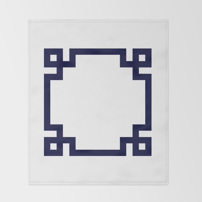 Greek Key Square Navy Blue On White Throw Blanket Gallery Image 2