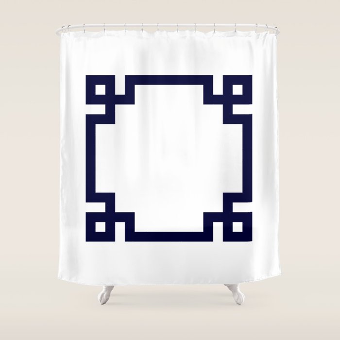 Greek Key Square Navy Blue On White Shower Curtain Gallery Image 1