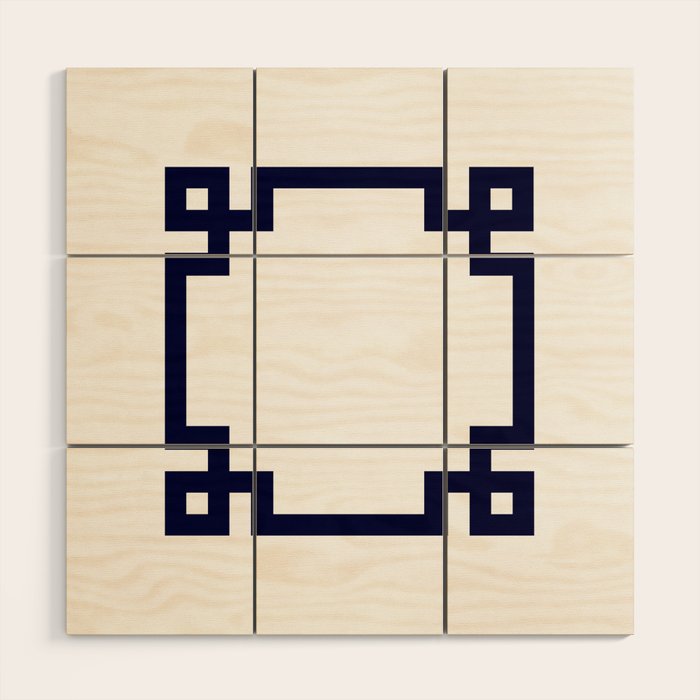 Greek Key Square Navy Blue On White Wood Wall Art Gallery Image 1