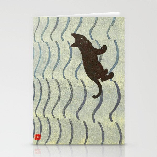 Aoyama Masaharu Japanese Woodblock Print Black Cat On Water Vintage traditional Art Stationery Card Gallery Image 2