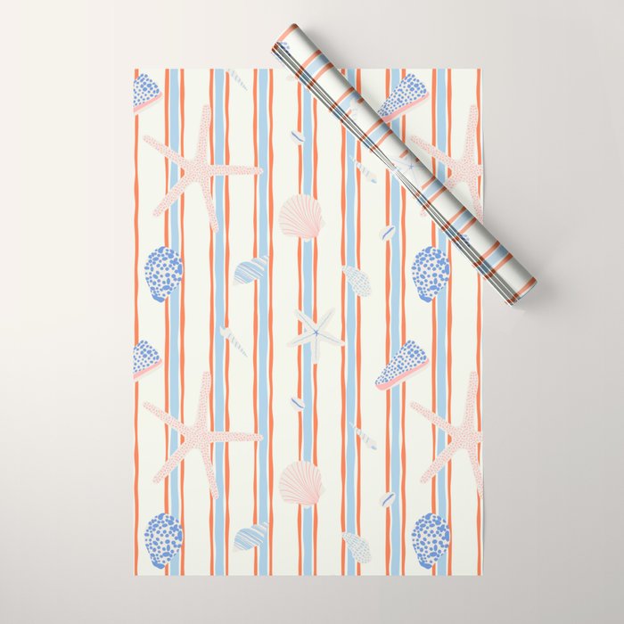 Vintage marine sea shell summer art pattern Wrapping Paper Gallery Image 1