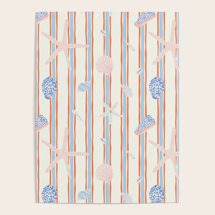 Vintage marine sea shell summer art pattern Poster Gallery Image 1
