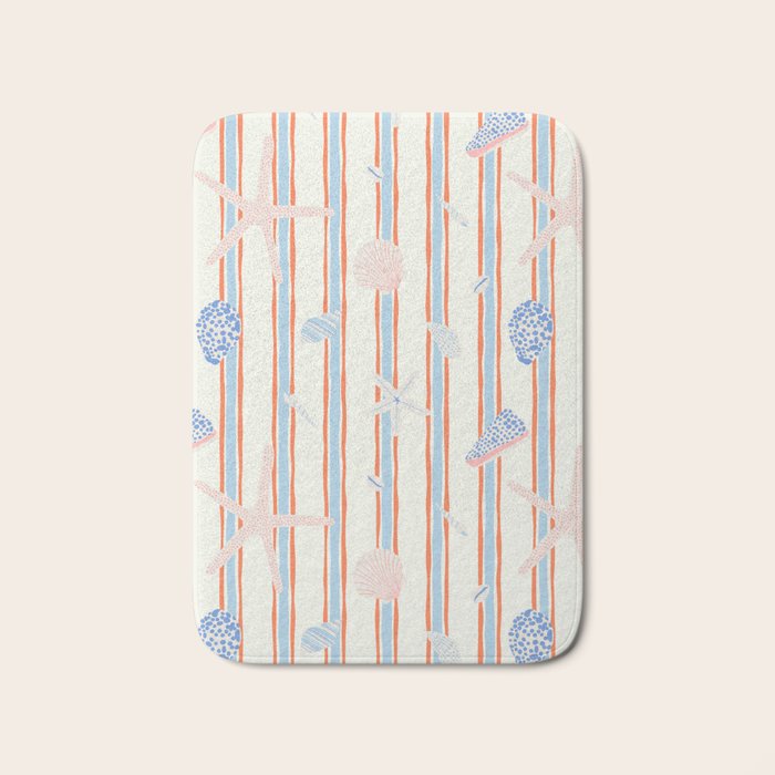 Vintage marine sea shell summer art pattern Bath Mat Gallery Image 1