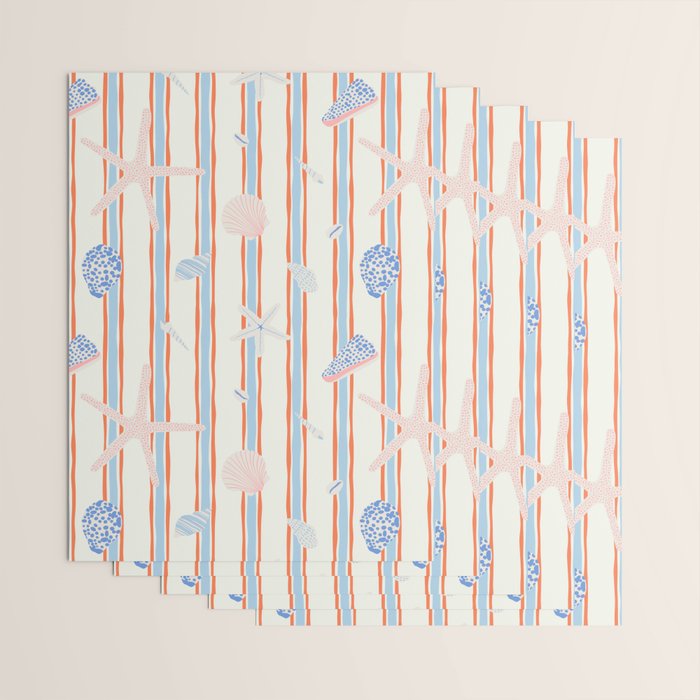 Vintage marine sea shell summer art pattern Wrapping Paper Gallery Image 3