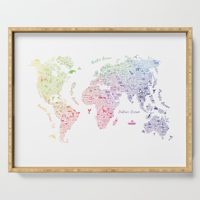 Rainbow world map Serving Tray Gallery Image 1
