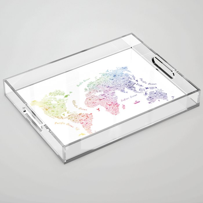 Rainbow world map Acrylic Tray Gallery Image 1