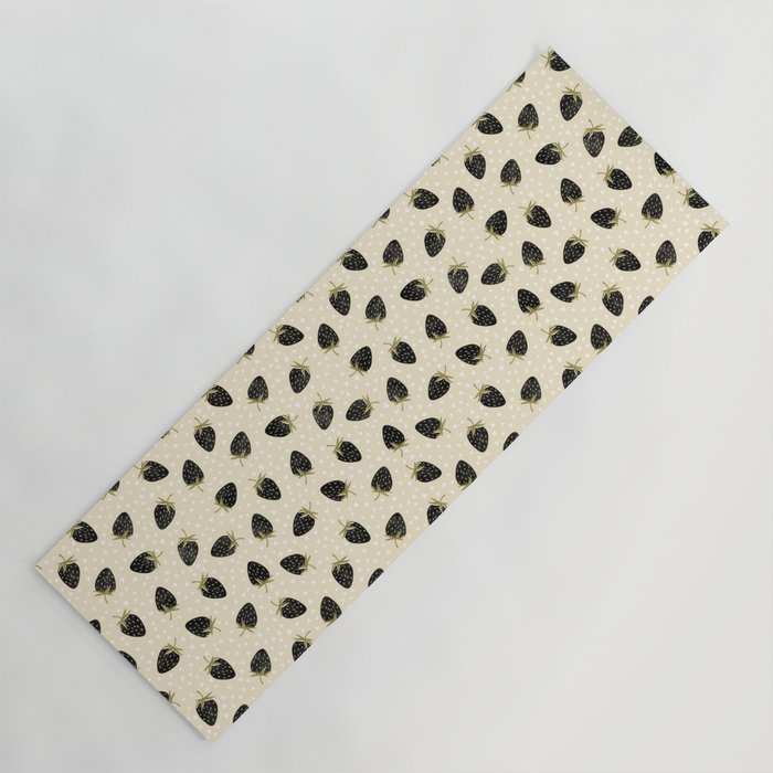 Sweet Strawberries - black, moss, cream, and white Yoga Mat Gallery Image 1