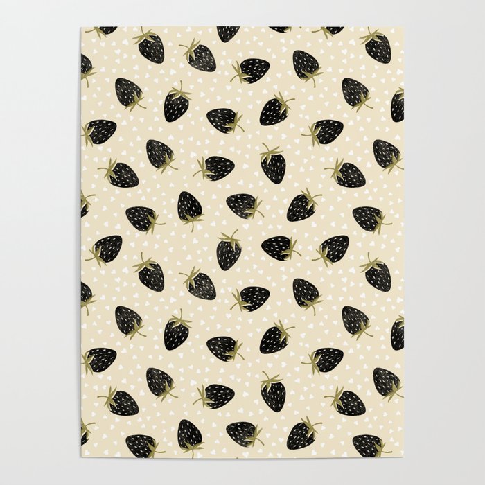 Sweet Strawberries - black, moss, cream, and white Poster Gallery Image 4