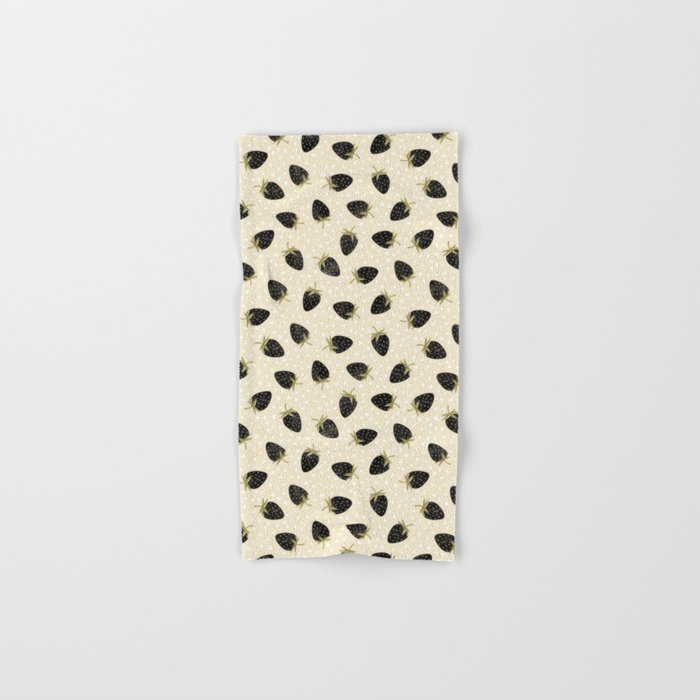 Sweet Strawberries - black, moss, cream, and white Bath Towel Gallery Image 1