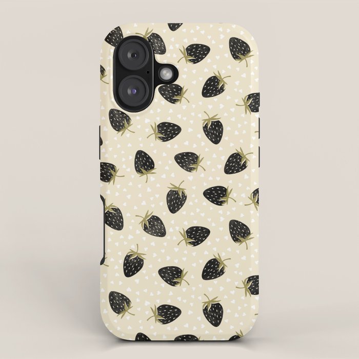 Sweet Strawberries - black, moss, cream, and white iPhone Case Gallery Image 1