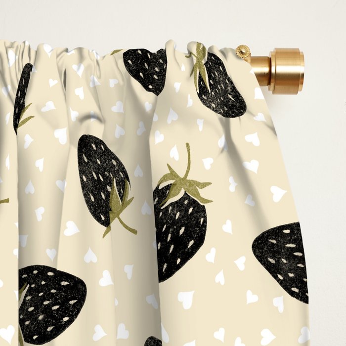 Sweet Strawberries - black, moss, cream, and white Window Curtain Gallery Image 2