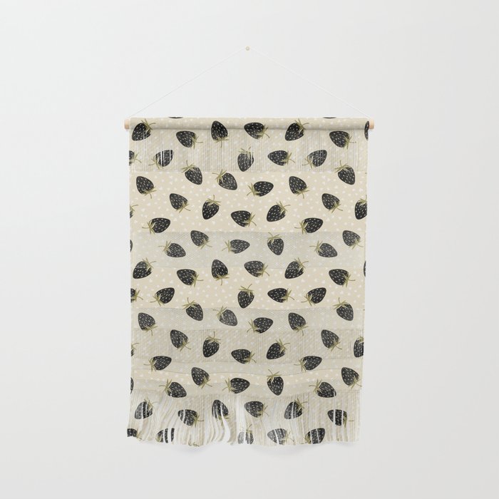 Sweet Strawberries - black, moss, cream, and white Wall Hanging Gallery Image 1