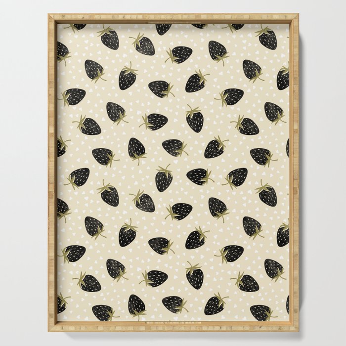 Sweet Strawberries - black, moss, cream, and white Serving Tray Gallery Image 1