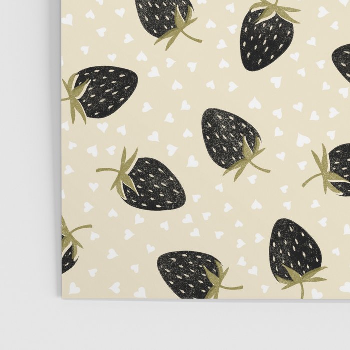 Sweet Strawberries - black, moss, cream, and white Poster Gallery Image 3
