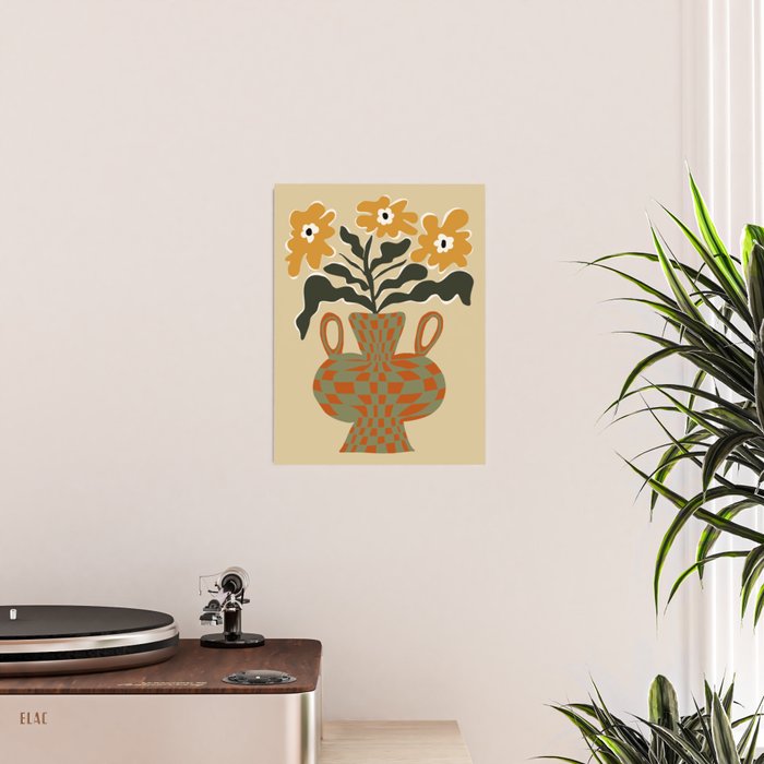 vintage flower vase with check  Poster Gallery Image 2