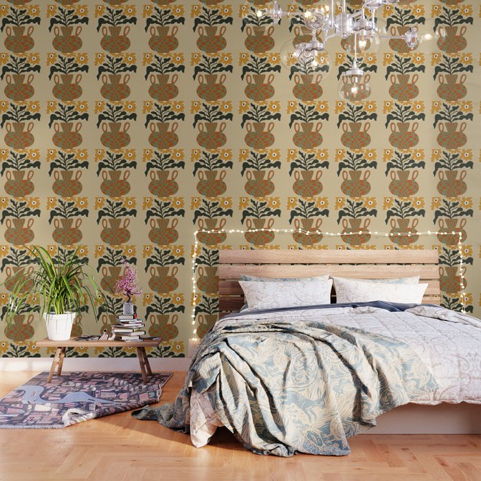 vintage flower vase with check  Wallpaper Gallery Image 1