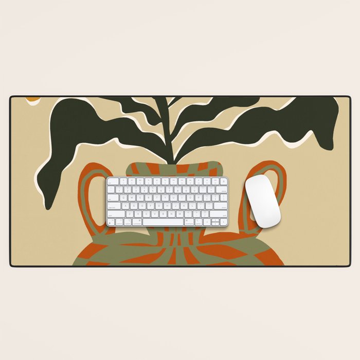 vintage flower vase with check  Desk Mat Gallery Image 1
